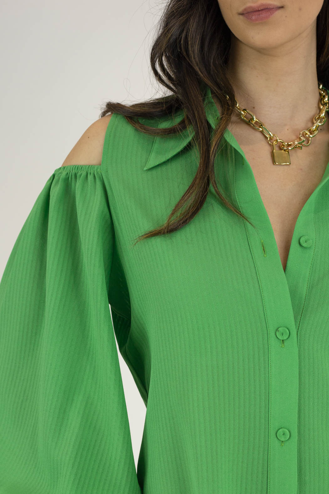 Bright Green Chiffon Open Shoulder Shirt - Final Sale