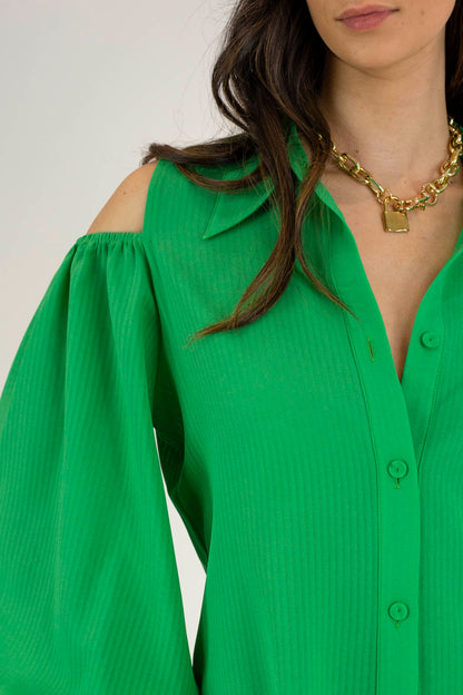 Bright Green Chiffon Open Shoulder Shirt - Final Sale