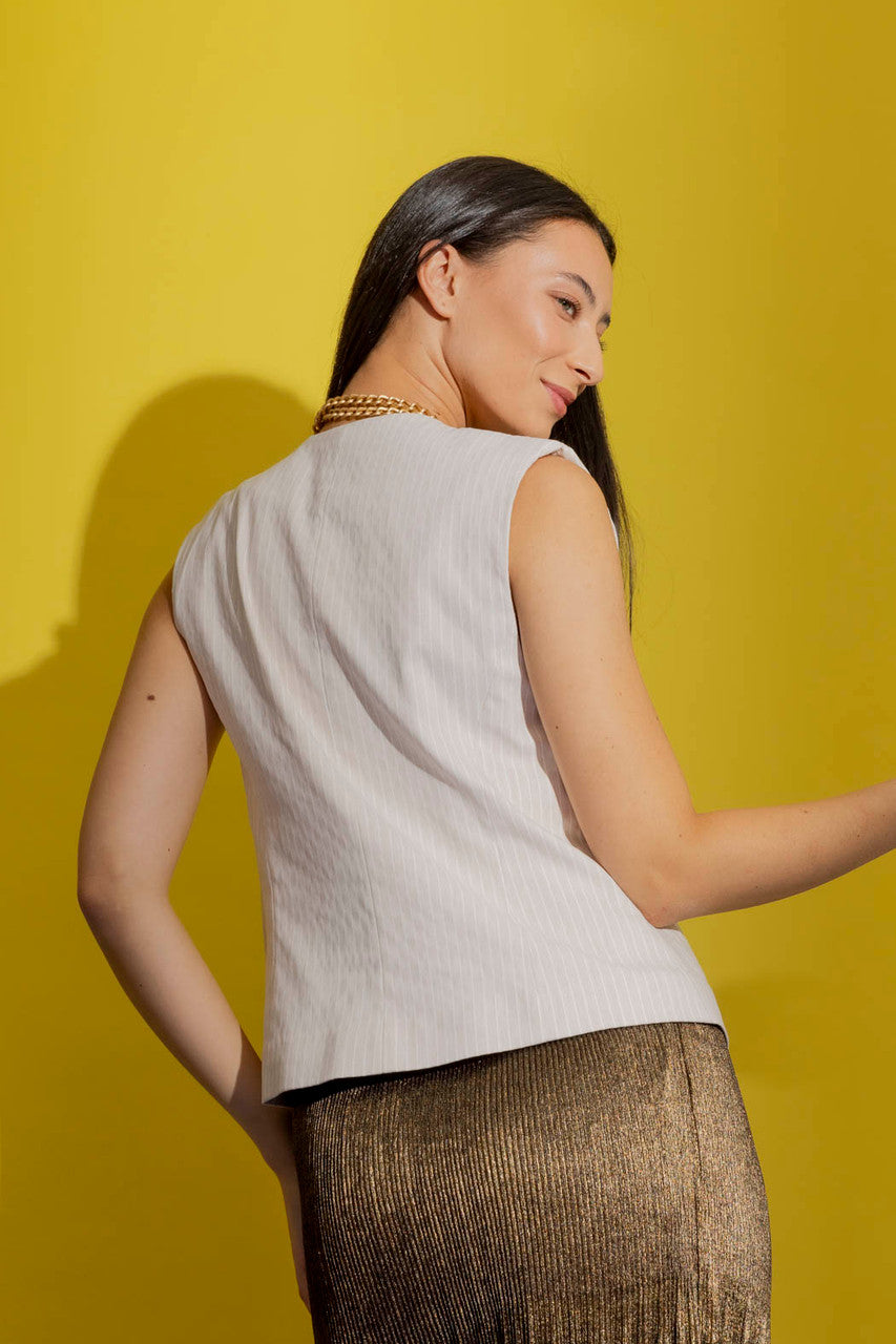 Beige Stripe Tailored Vest Beige Stripe