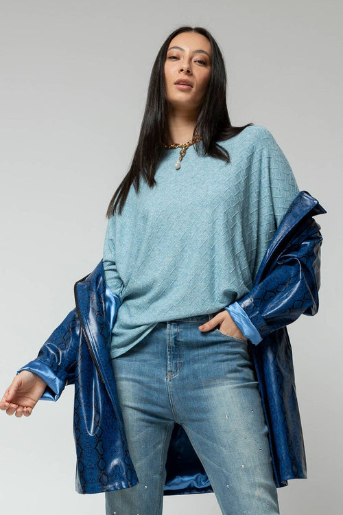 Blue Lurex Crew Neck Jumper- Sale