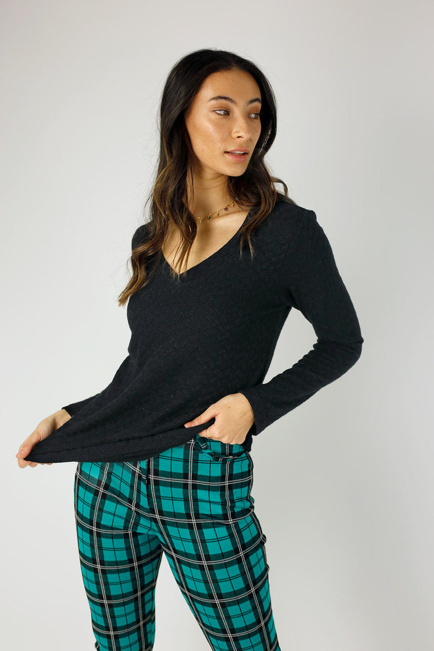 Black Sparkle V-Neck Top - FINAL SALE