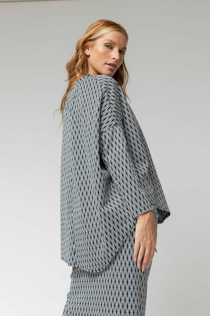 Black White Jacquard V Neck Jumper - Final Sale