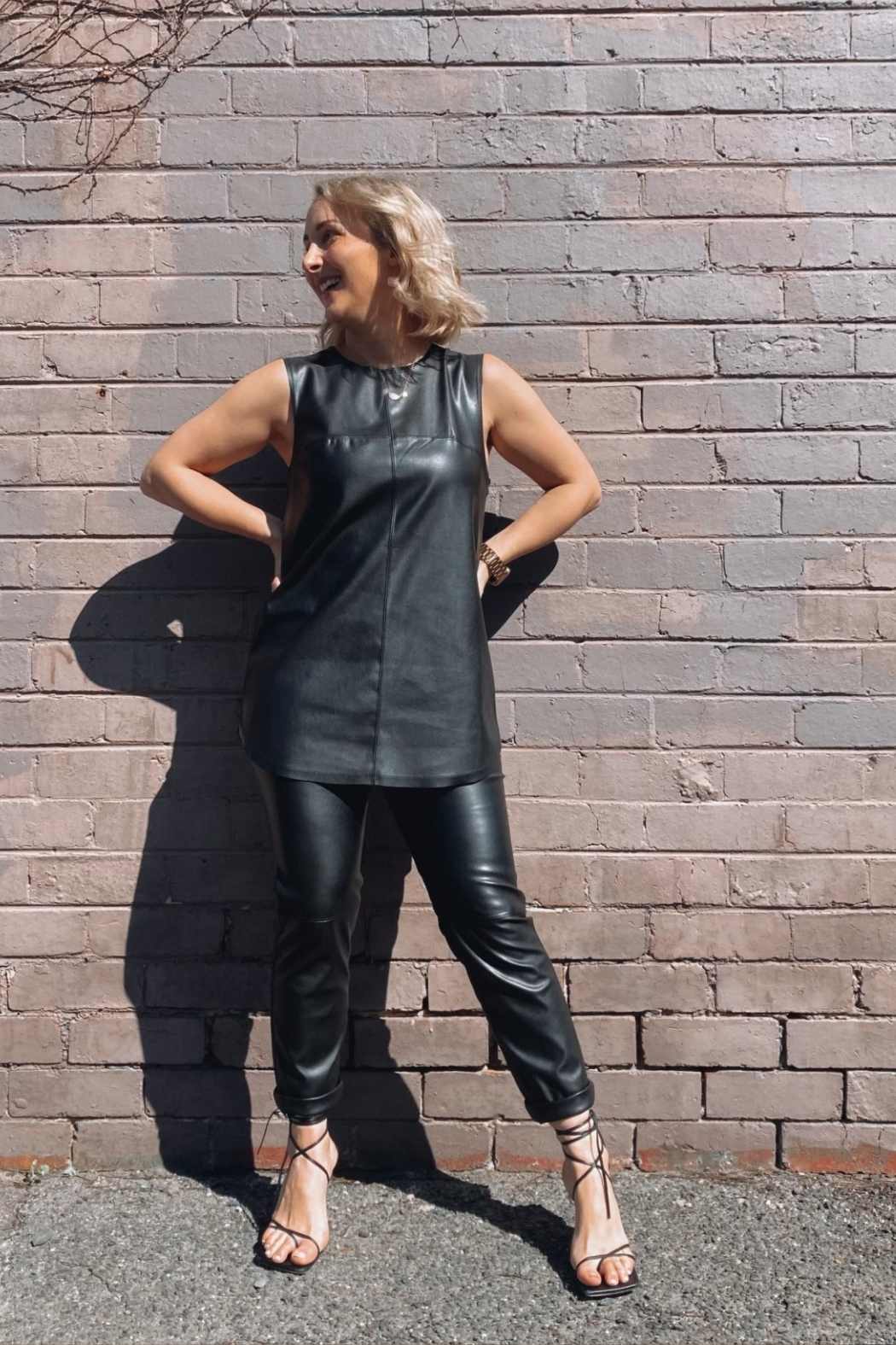 Black Vegan Leather Matrix Cami - SALE
