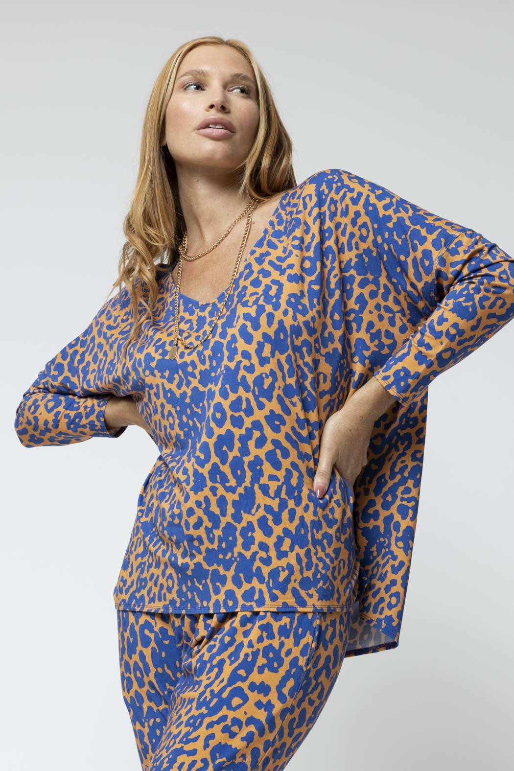 Blue Yellow Bamboo Slouch Top - Final Sale