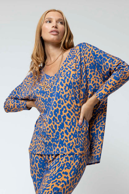 Blue Yellow Bamboo Slouch Top - Final Sale
