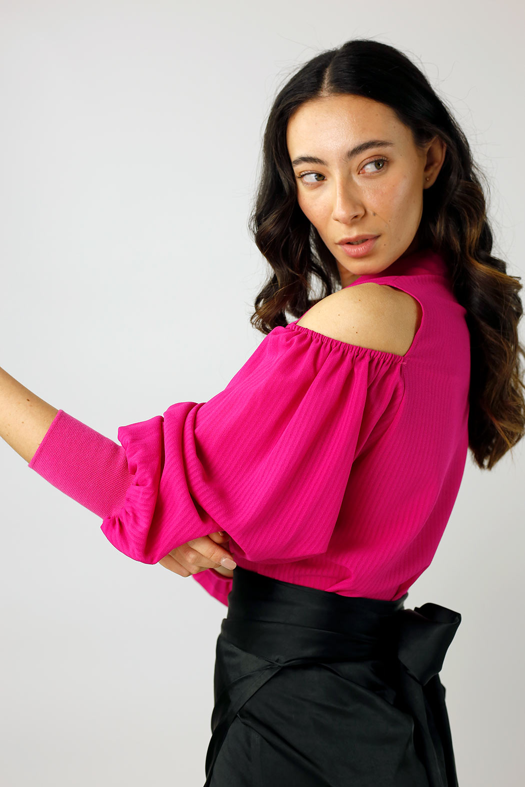 Bright Pink Chiffon Keyhole Shirt - Sale