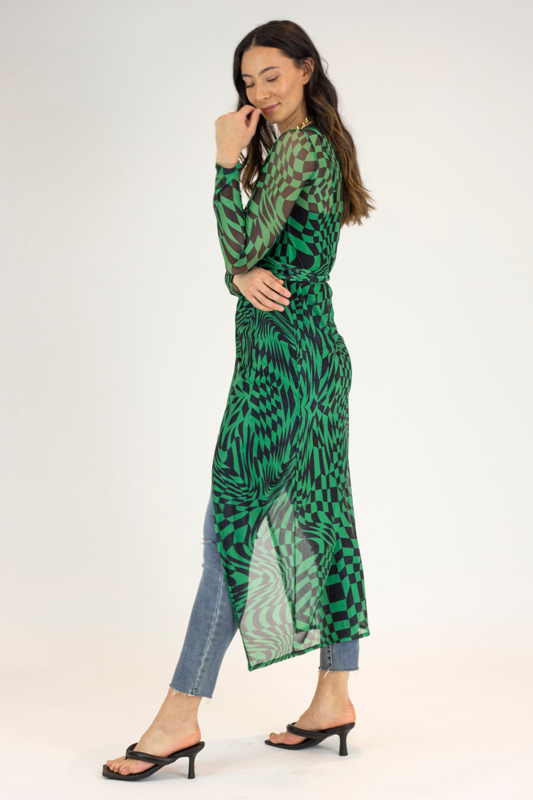 Black Green Mesh Wrap Dress - Final Sale