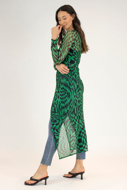 Black Green Mesh Wrap Dress - Final Sale