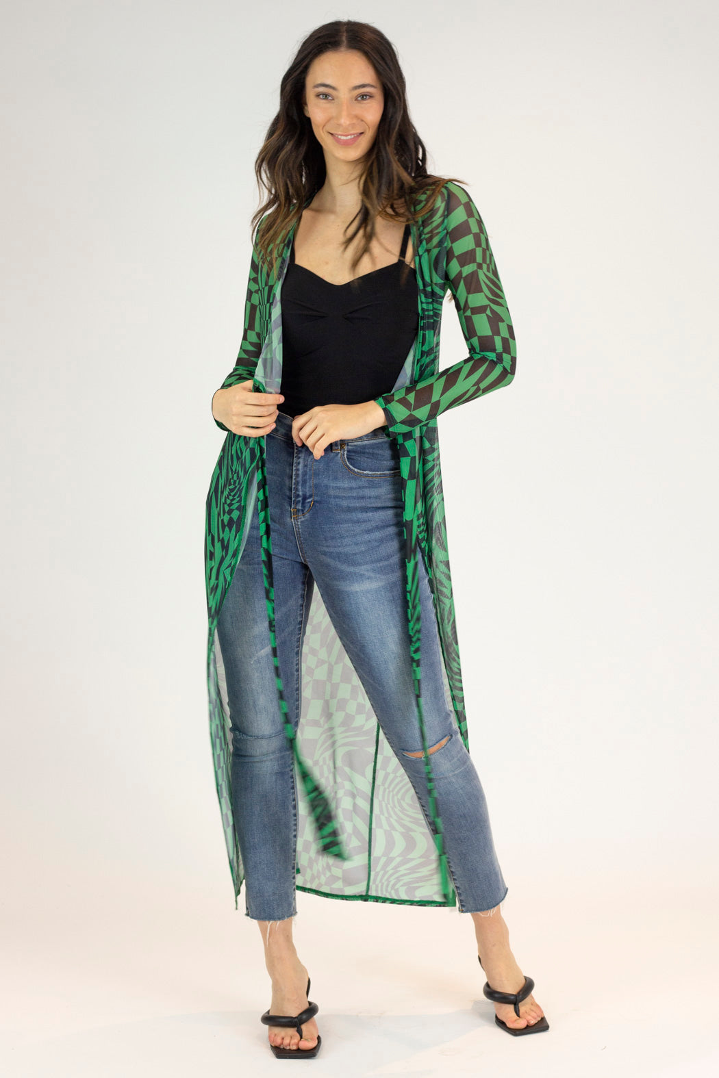 Black Green Mesh Wrap Dress - Final Sale