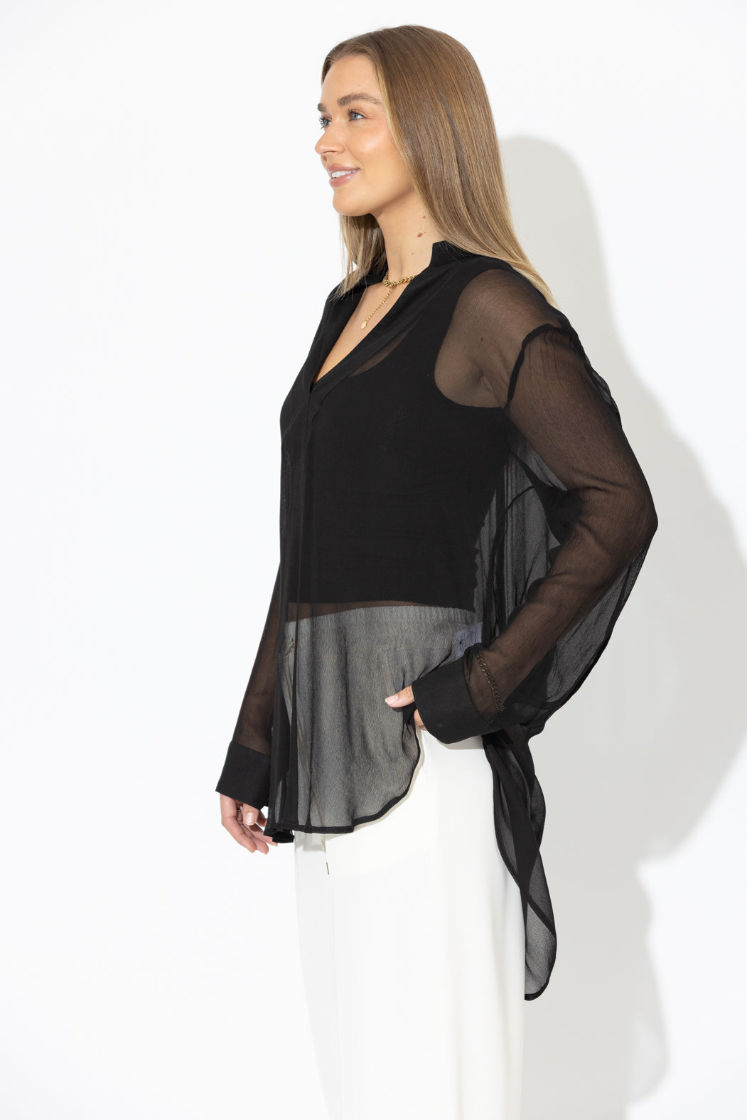 Black Chiffon Oversized Blogger Shirt