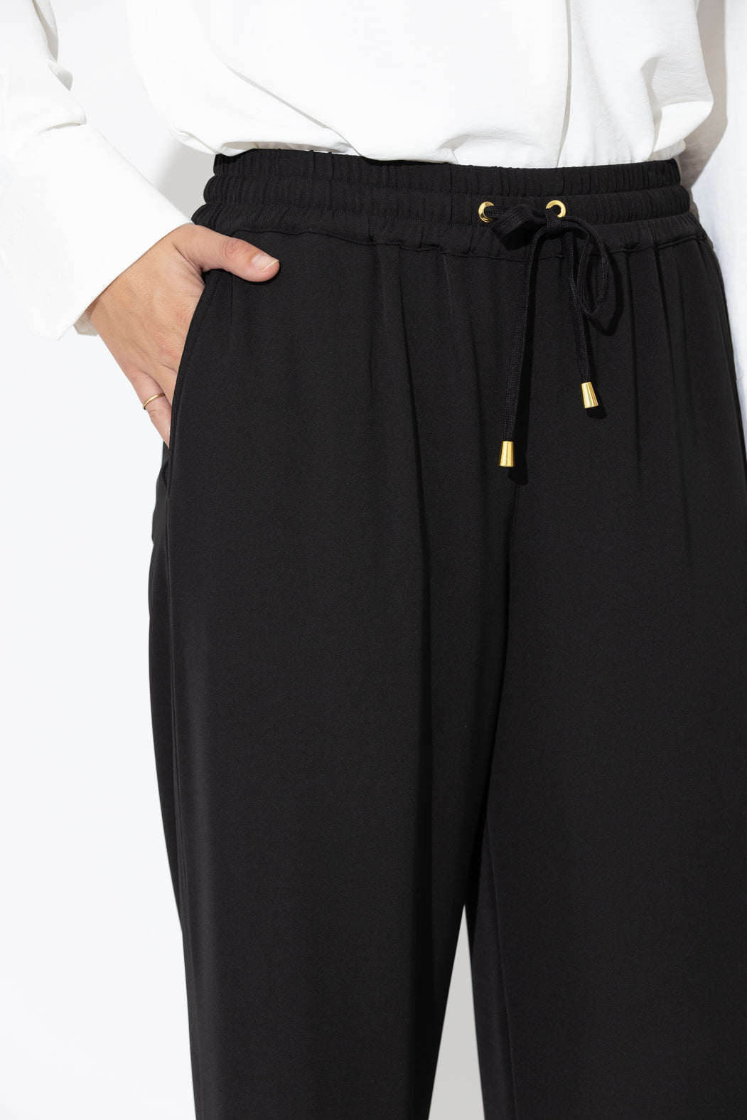 Black Drape Drawstring Pant
