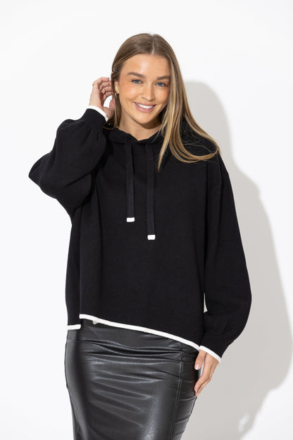 Black Contrast Hood Knit Jumper