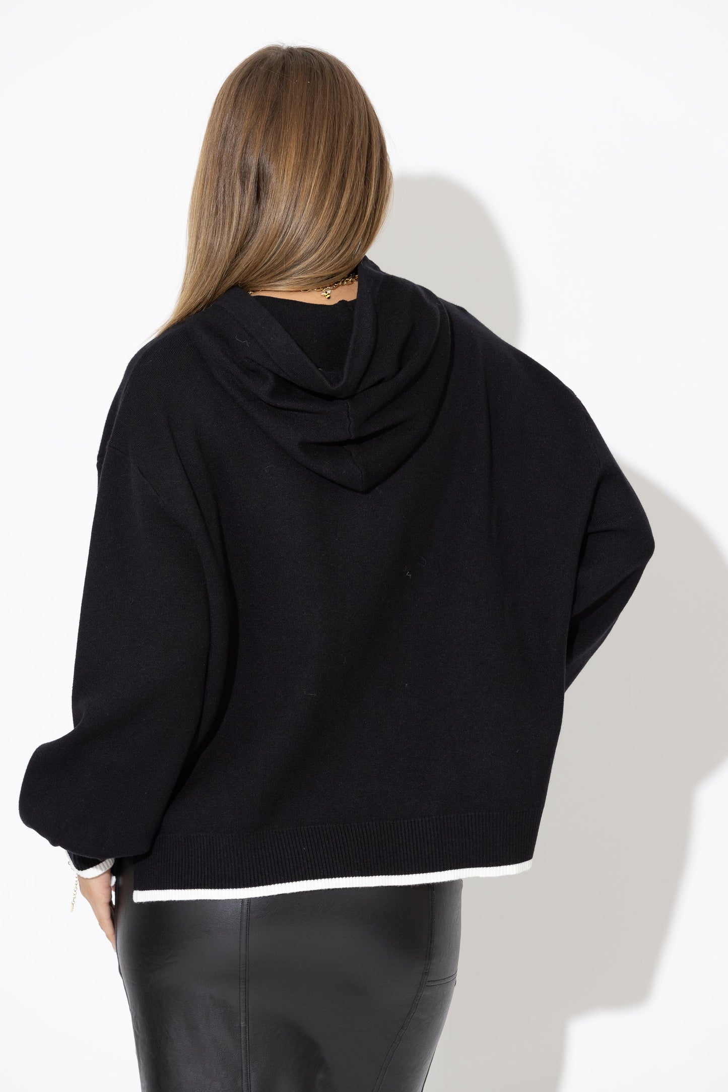 Black Contrast Hood Knit Jumper