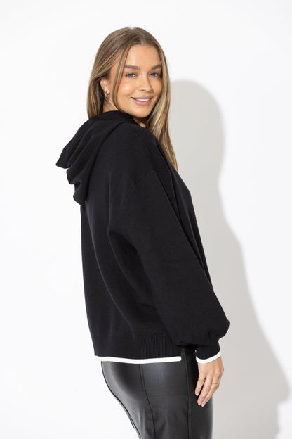 Black Contrast Hood Knit Jumper