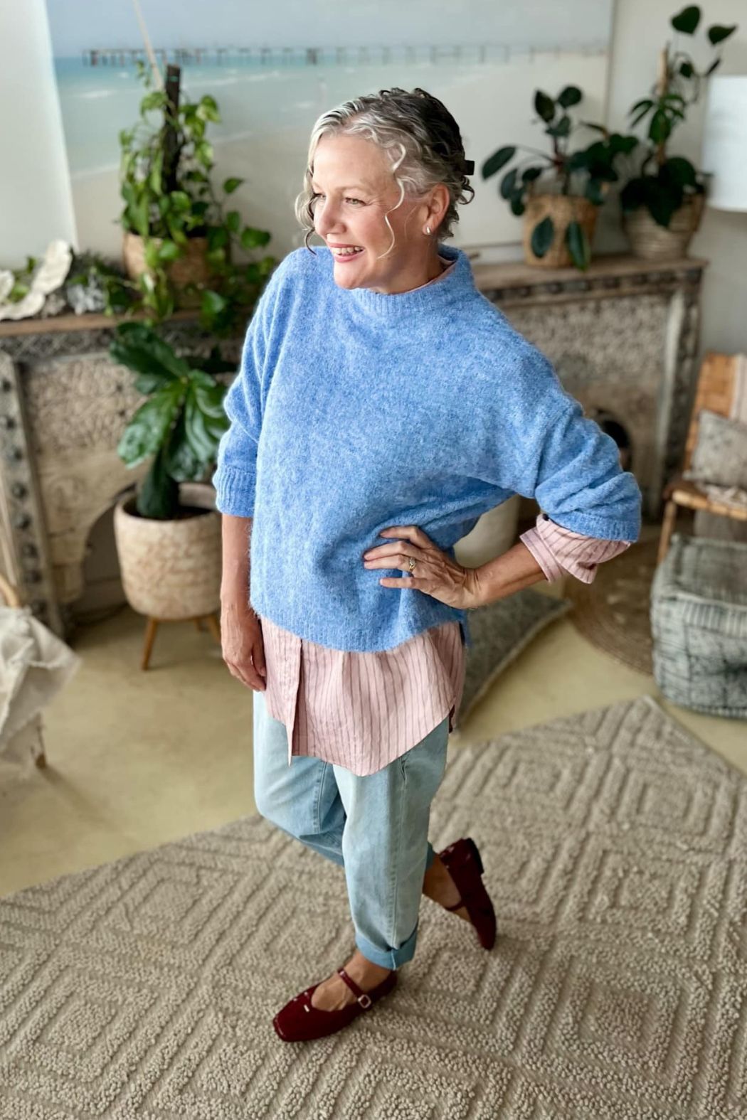 Blue Recycled Yarn Fluffy Jumper Blue S