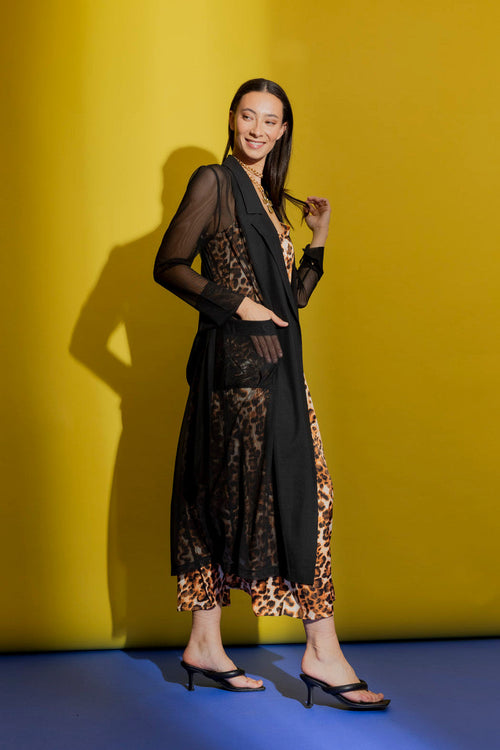 Black Mesh Trench Coat