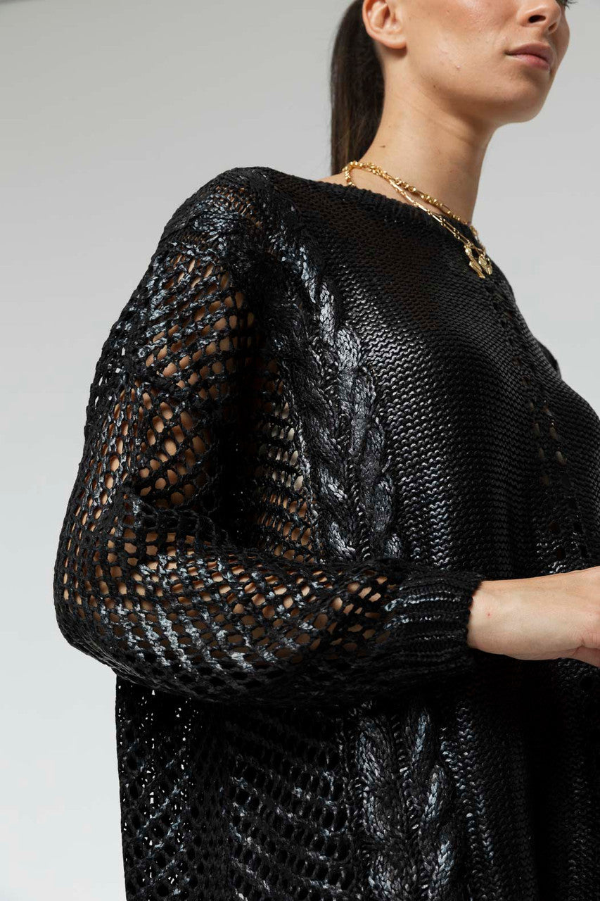 Black Crochet Foil Knit