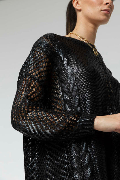 Black Crochet Foil Knit