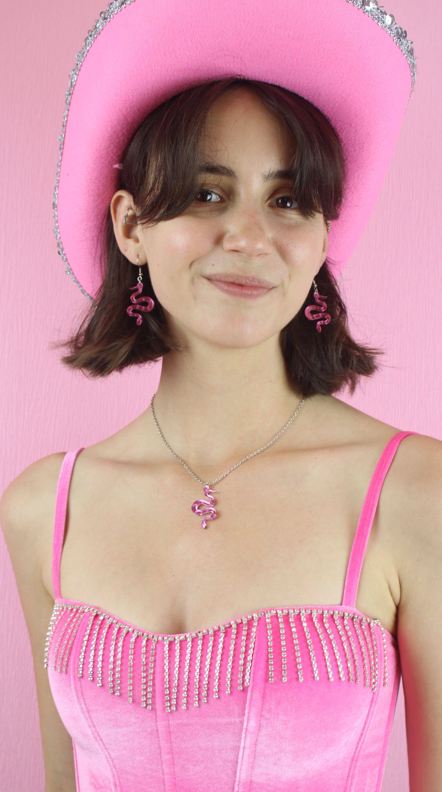There's a Snake in My Boot Pink Earrings