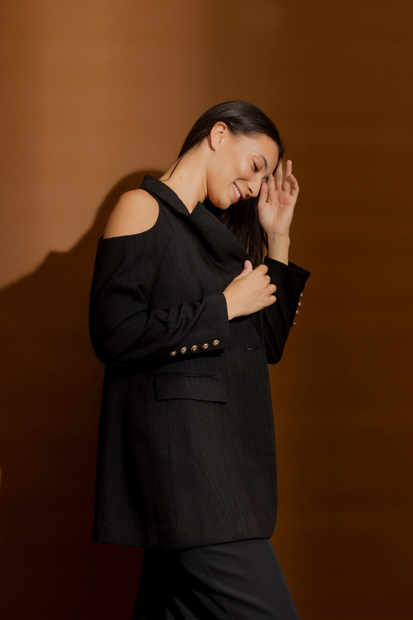 Black Cutout Shoulder Blazer