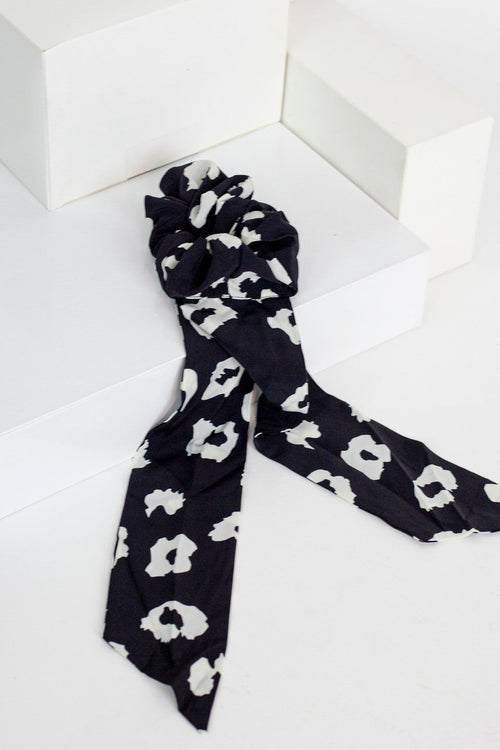 Black Flower Scrunchie
