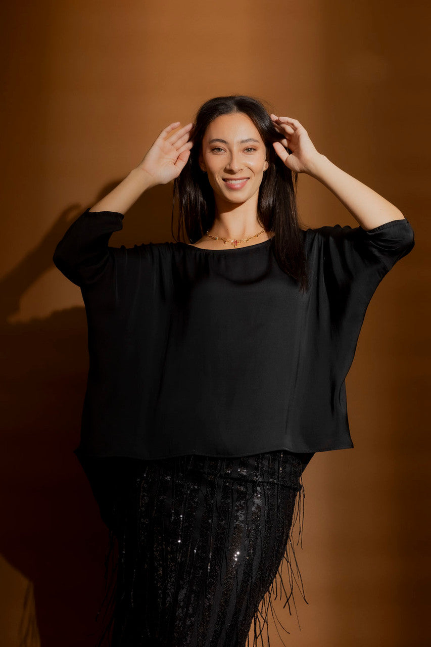 Black Silky Hi-Lo Top