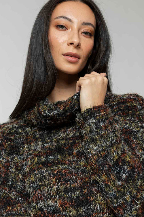 Black Speckle Fluffy Roll Neck Jumper