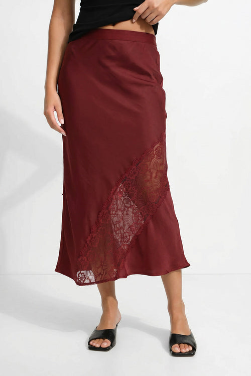 Burgundy Glow Lace Bias Skirt