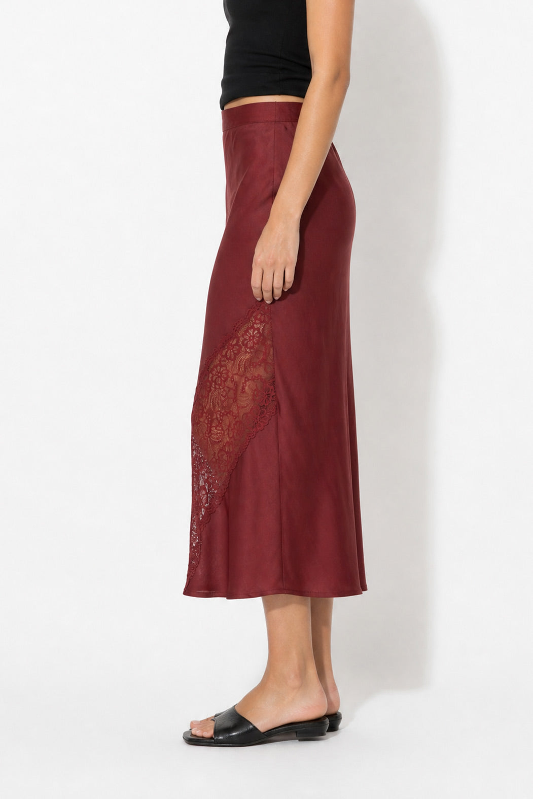 Burgundy Glow Lace Bias Skirt