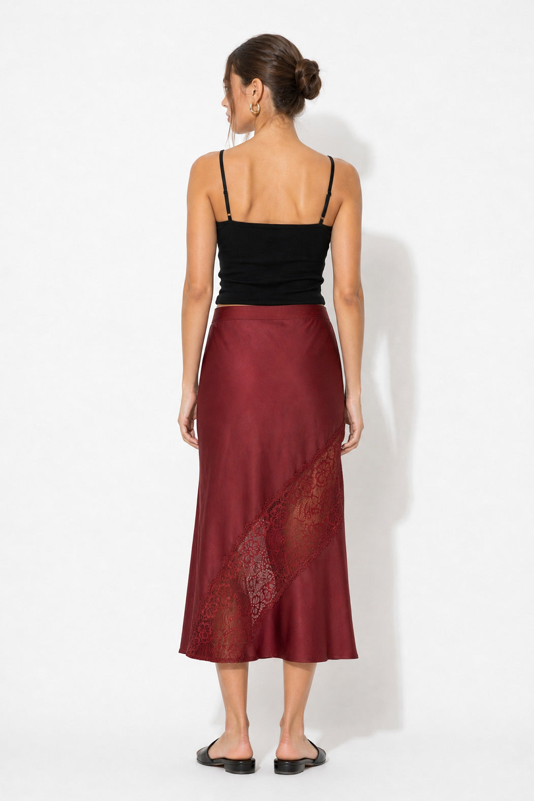 Burgundy Glow Lace Bias Skirt