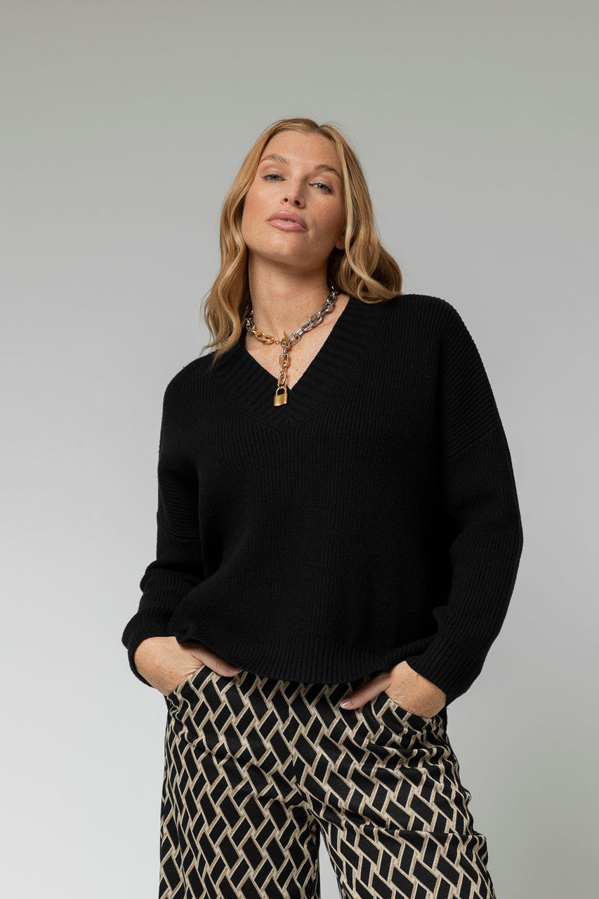 Black Slouch V Neck Jumper