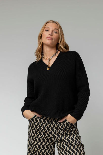 Black Slouch V Neck Jumper