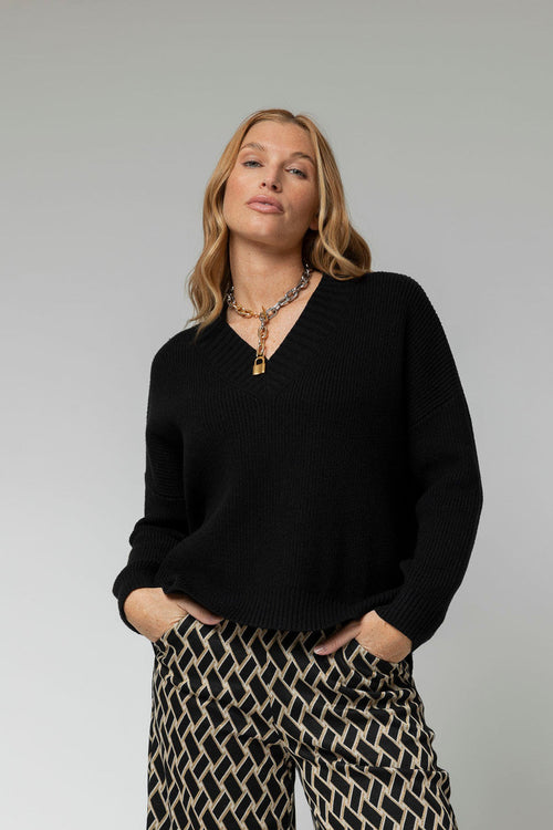Black Slouch V Neck Jumper
