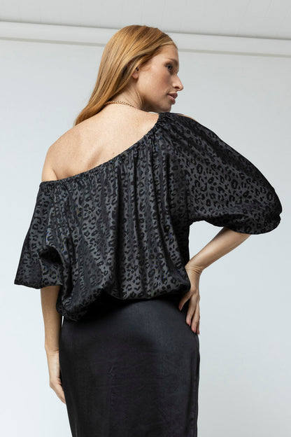 Black Animal Chambray Balloon Top - Sale