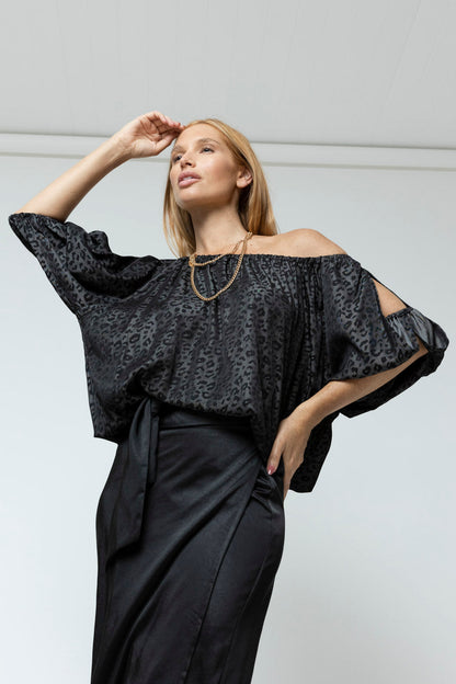 Black Animal Chambray Balloon Top - Sale