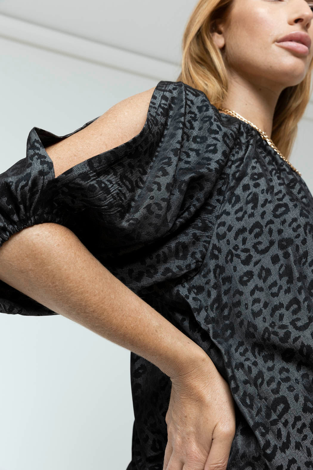Black Animal Chambray Balloon Top - Sale