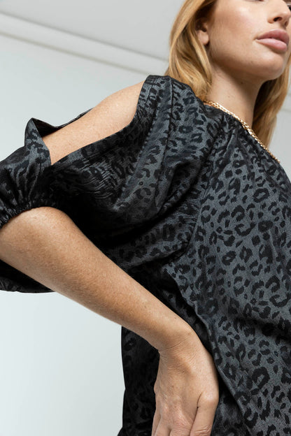 Black Animal Chambray Balloon Top - Sale