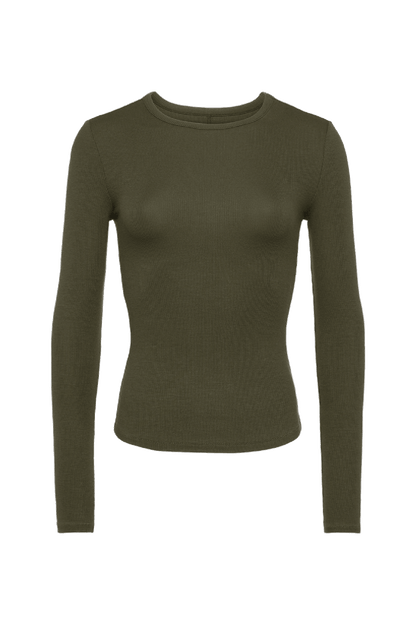Slinky Rib Long Sleeve Shirt | Darkest Olive