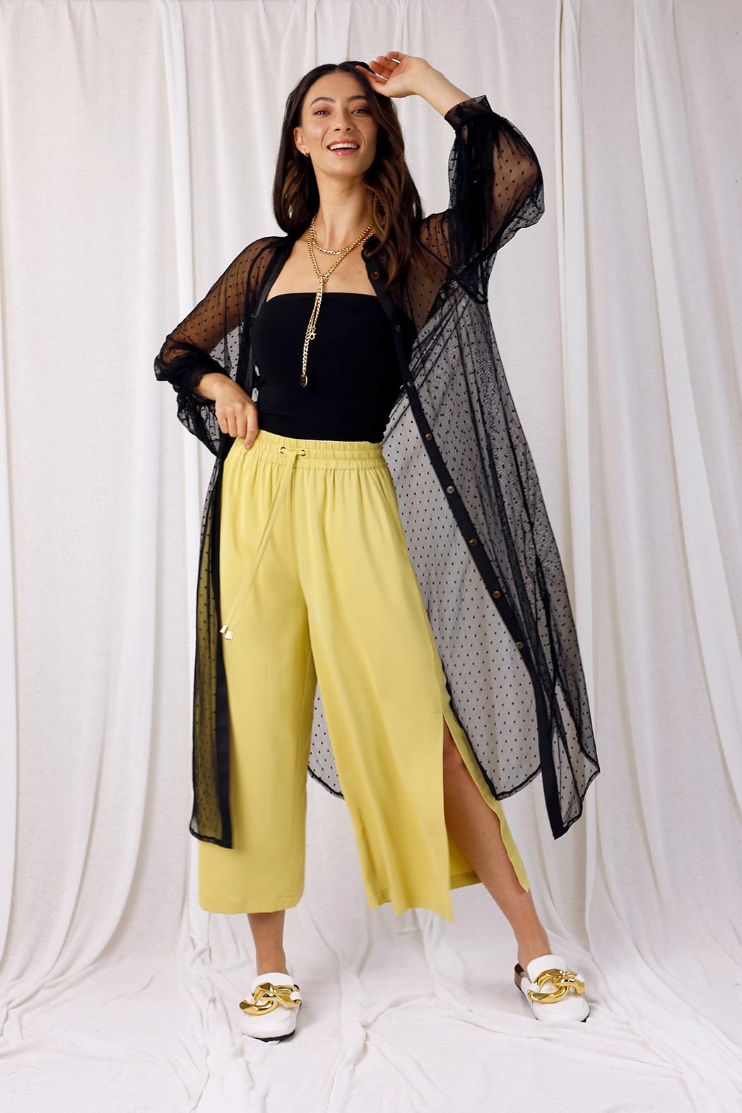 Black Pinspot Mesh Maxi Shirt - SALE