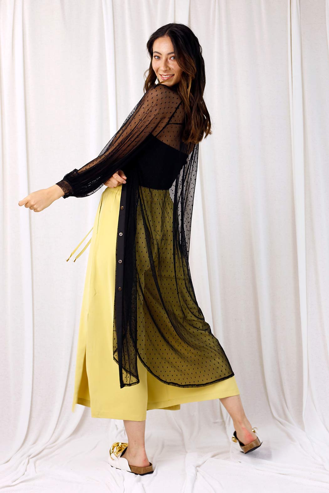 Black Pinspot Mesh Maxi Shirt - SALE