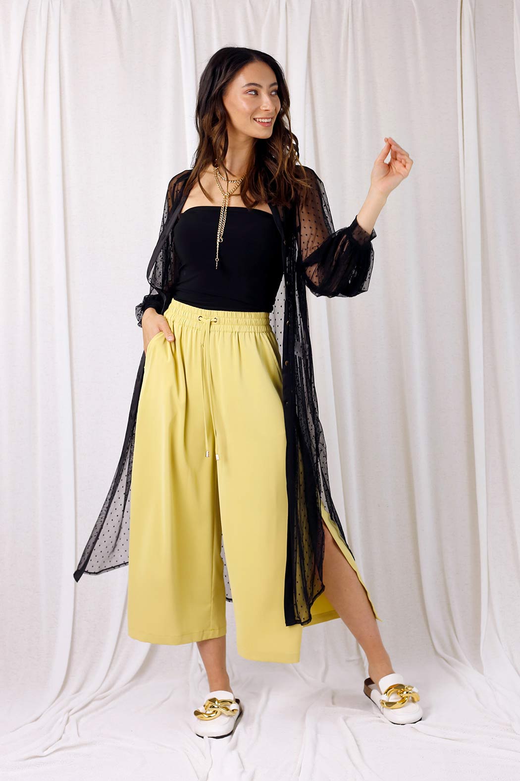 Black Pinspot Mesh Maxi Shirt - SALE