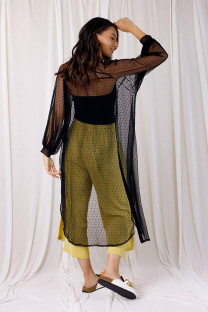 Black Pinspot Mesh Maxi Shirt - SALE