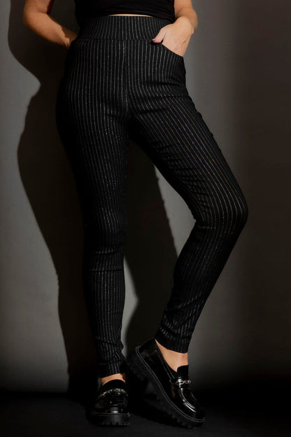Black Stripe Lurex Zip Pants Black Stripe