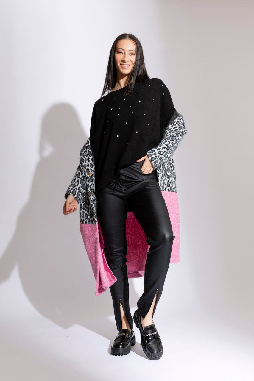 Black Waxed Zip Leg Pants