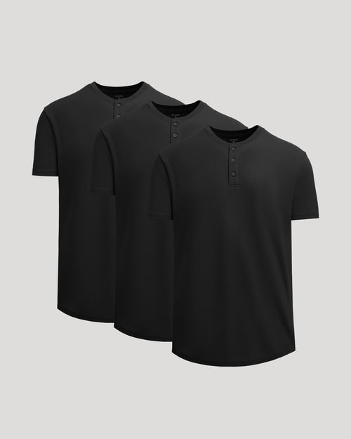 All Black Heavyweight Curved Hem Henley 3-Pack