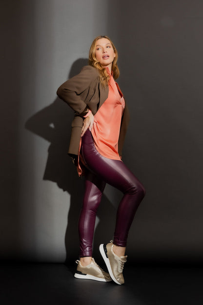 Burgundy Croc Coated Miracle Pant