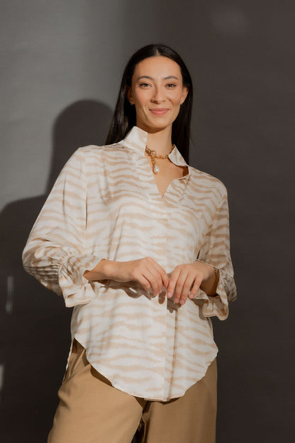 Beige/White Animal Femme Blogger Shirt Beige Animal