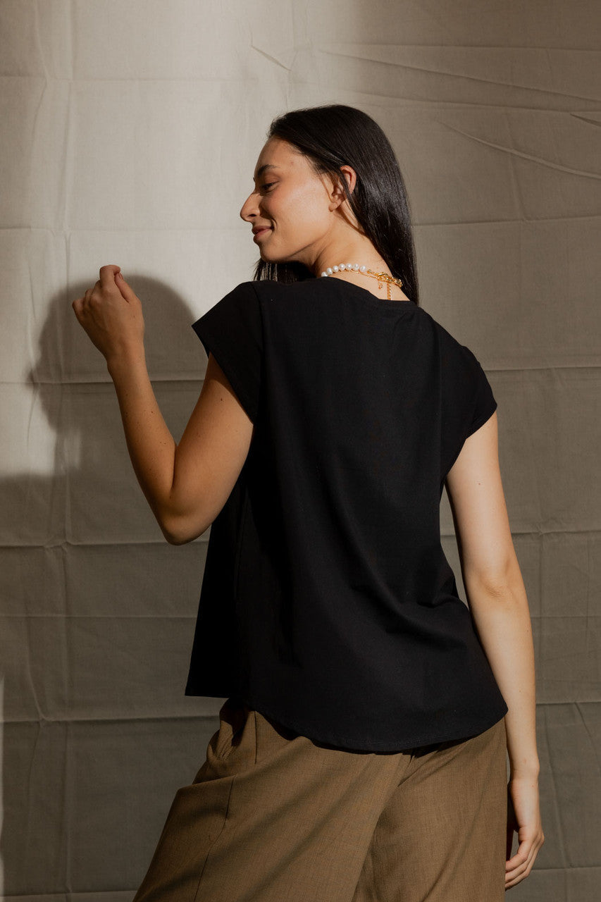 Black Motto Embroidered T Shirt
