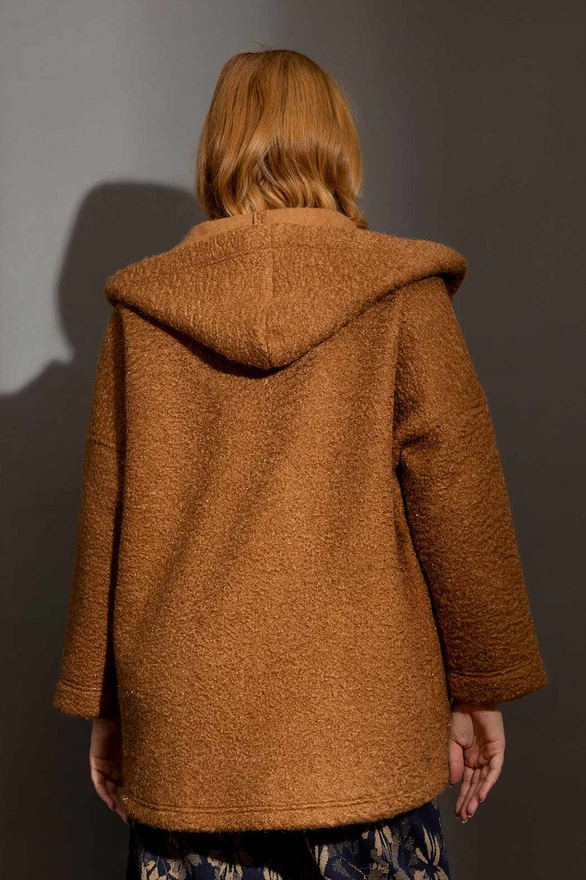 Camel Lurex Hooded Coat