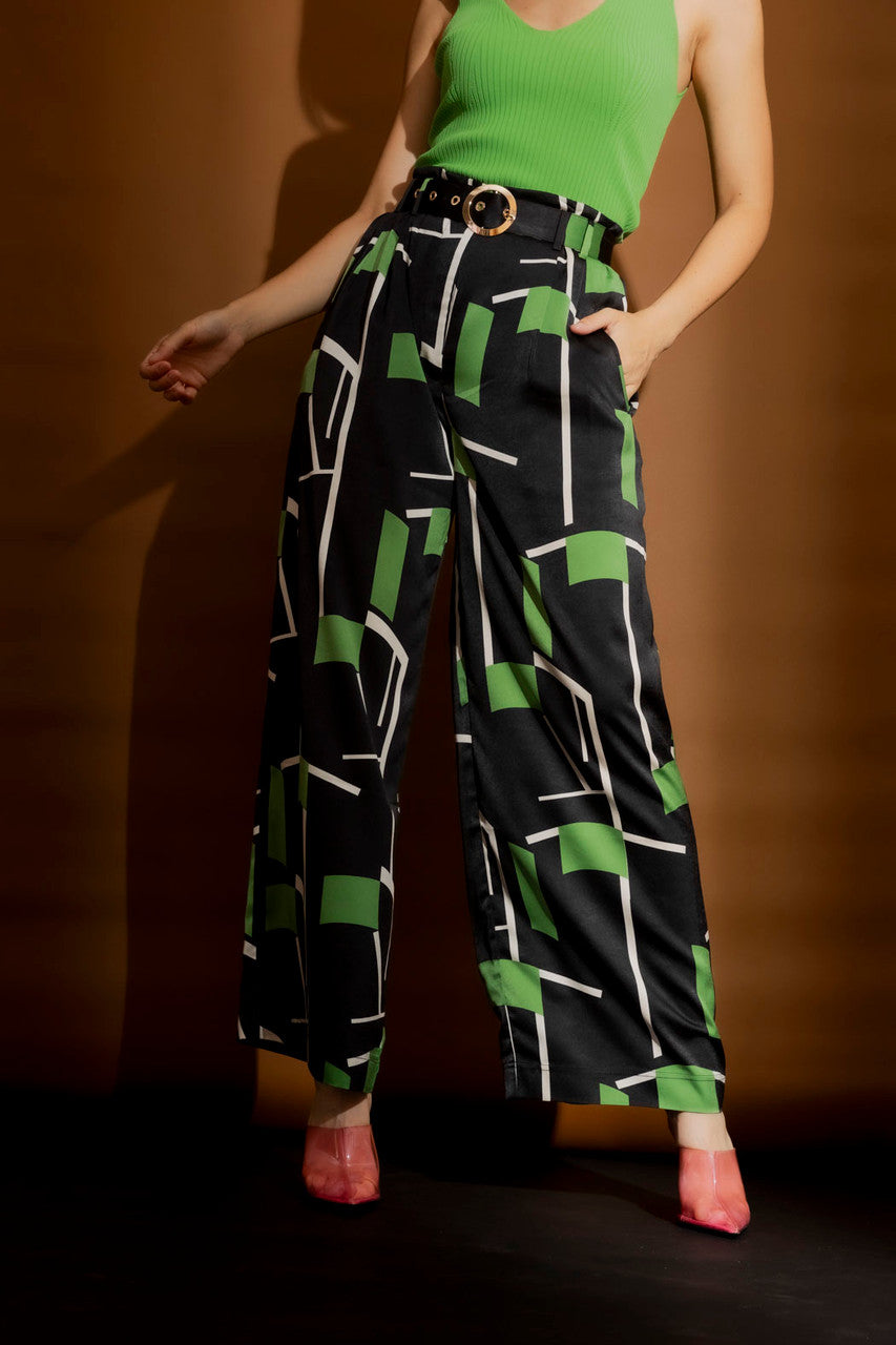 Black/Green Cleo Belt Pant